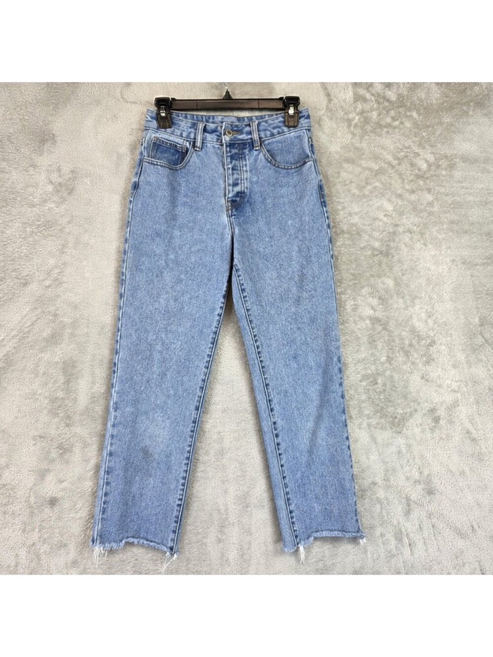 John Galt Mom Jeans Womens S Blue Light Wash High Rise Relaxed Crop Distressed